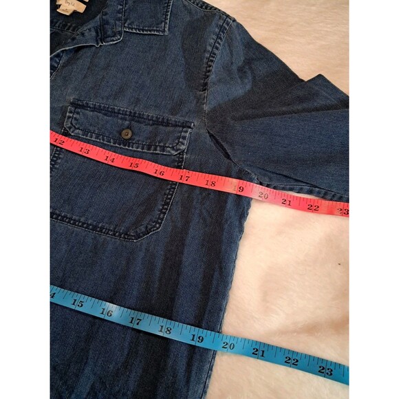 J.Crew Petite Size SP Half Button Denim Shirt Long Sleeve Patch Pockets Blue - Picture 7 of 10